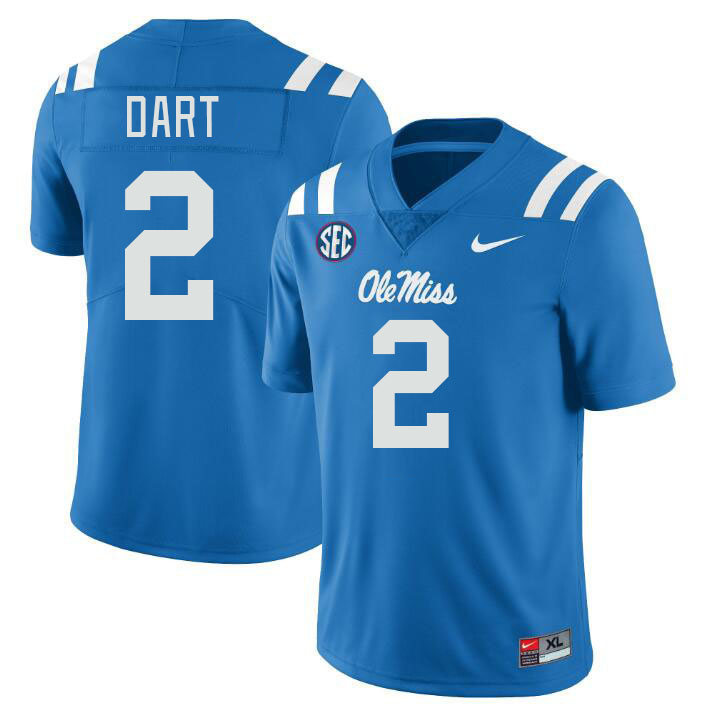 Ole Miss Rebels #2 Jaxson Dart College Football Jerseys Stitched Sale-Power Blue